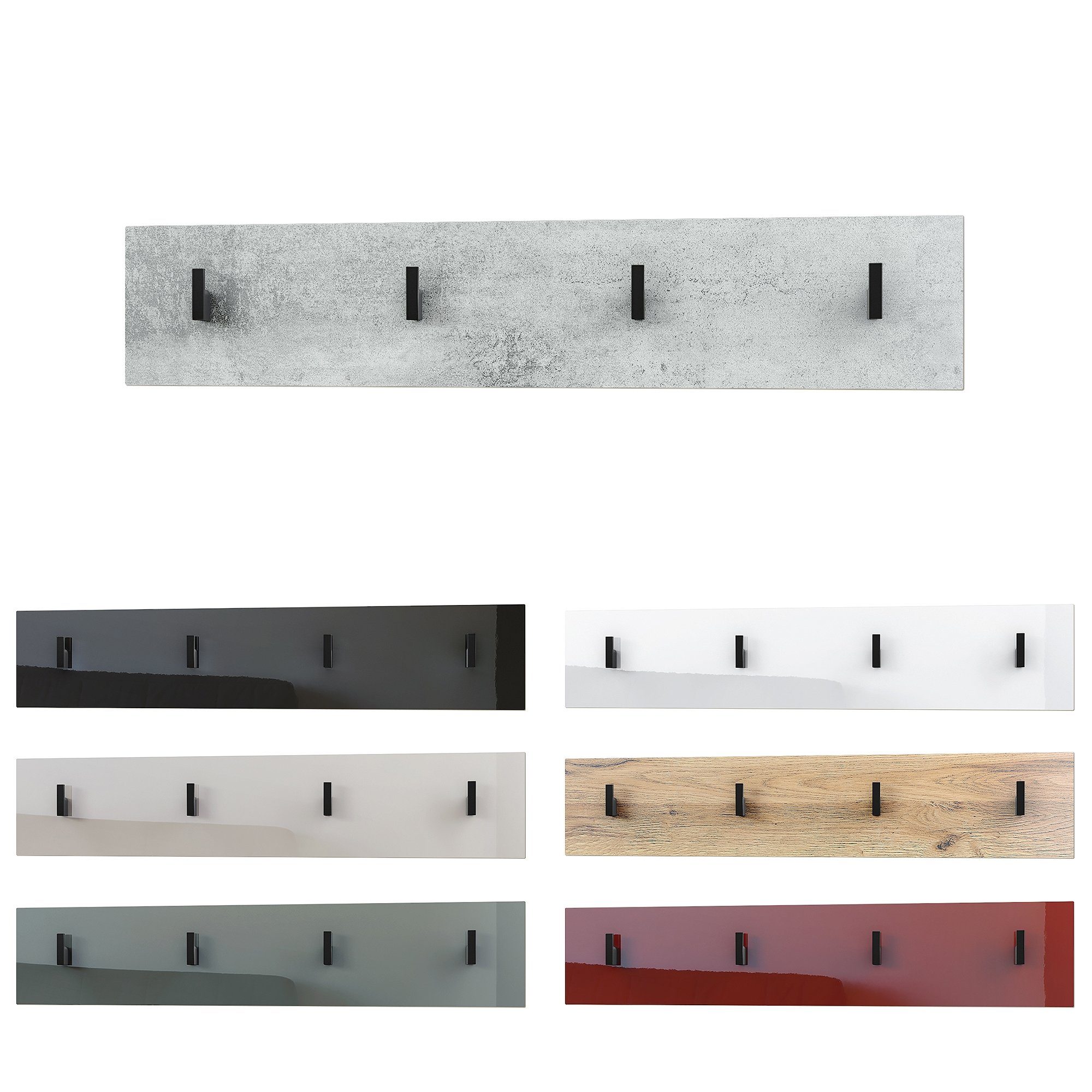 Vladon Garderobenpaneel Linea V2 (Wandgarderobe, mit 4 Kleiderhaken), Eiche Natur (72 x 14,5 x 3,5 cm) – Bild 4 von 5