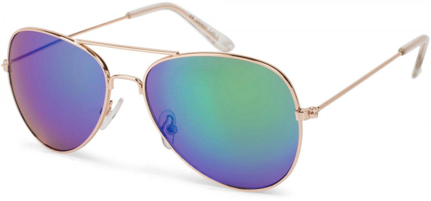 styleBREAKER Sonnenbrille (1-St) Verspiegelt Gestell Gold / Glas Grün-Blau verspiegelt