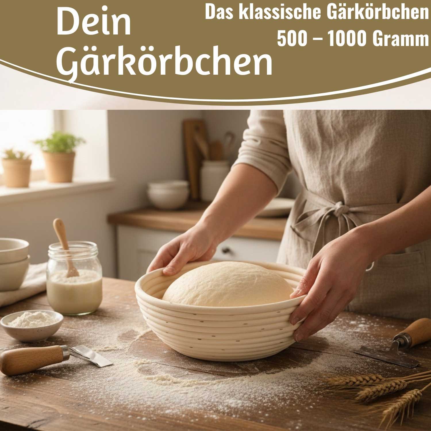 LS-LebenStil Gärkorb Gärkörbchen Rund 22x8cm Peddigrohr Brotform Leineneinsatz Brotkorb, (aus nachhaltigem FSC Rattan für´s Brotbacken 500 – 1000 Gramm 1-tlg), Sauerteig, Hefeteig, Mischbrot, Bauernbrot, Roggenbrot oder Dinkelbrot