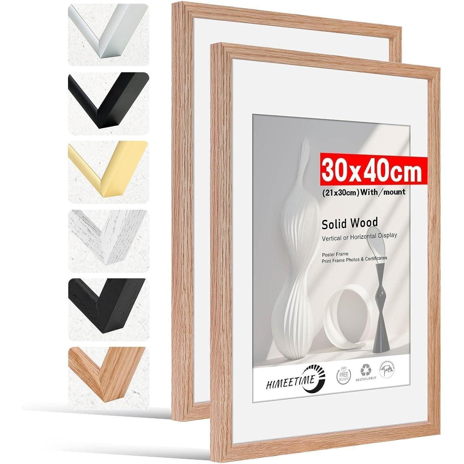 LuxusKollektion Bilderrahmen-Set Bilderrahmen Eichenholz 30x40 Passepartout A4 Holz, Eiche 30x40cm 2x, (2 St)