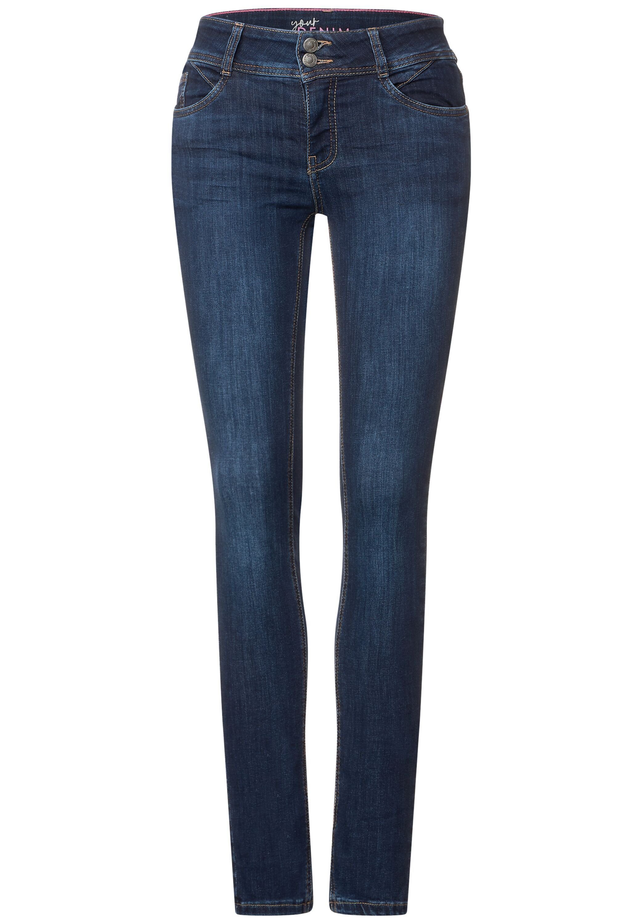 STREET ONE Damen Jeans Slim Fit High Waist – Stretch-Jeans Mit Doppelt Geknöpftem Bund, Bequem & Stylisch