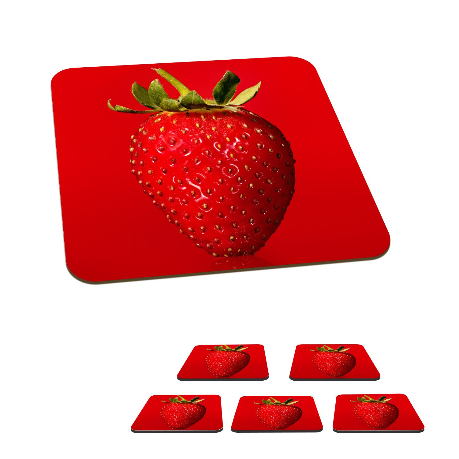 MuchoWow Glasuntersetzer Erdbeere - Rot - Saatgut, Zubehör für Gläser, 6-tlg., Glasuntersetzer, Tischuntersetzer, Korkuntersetzer, Untersetzer, Tasse
