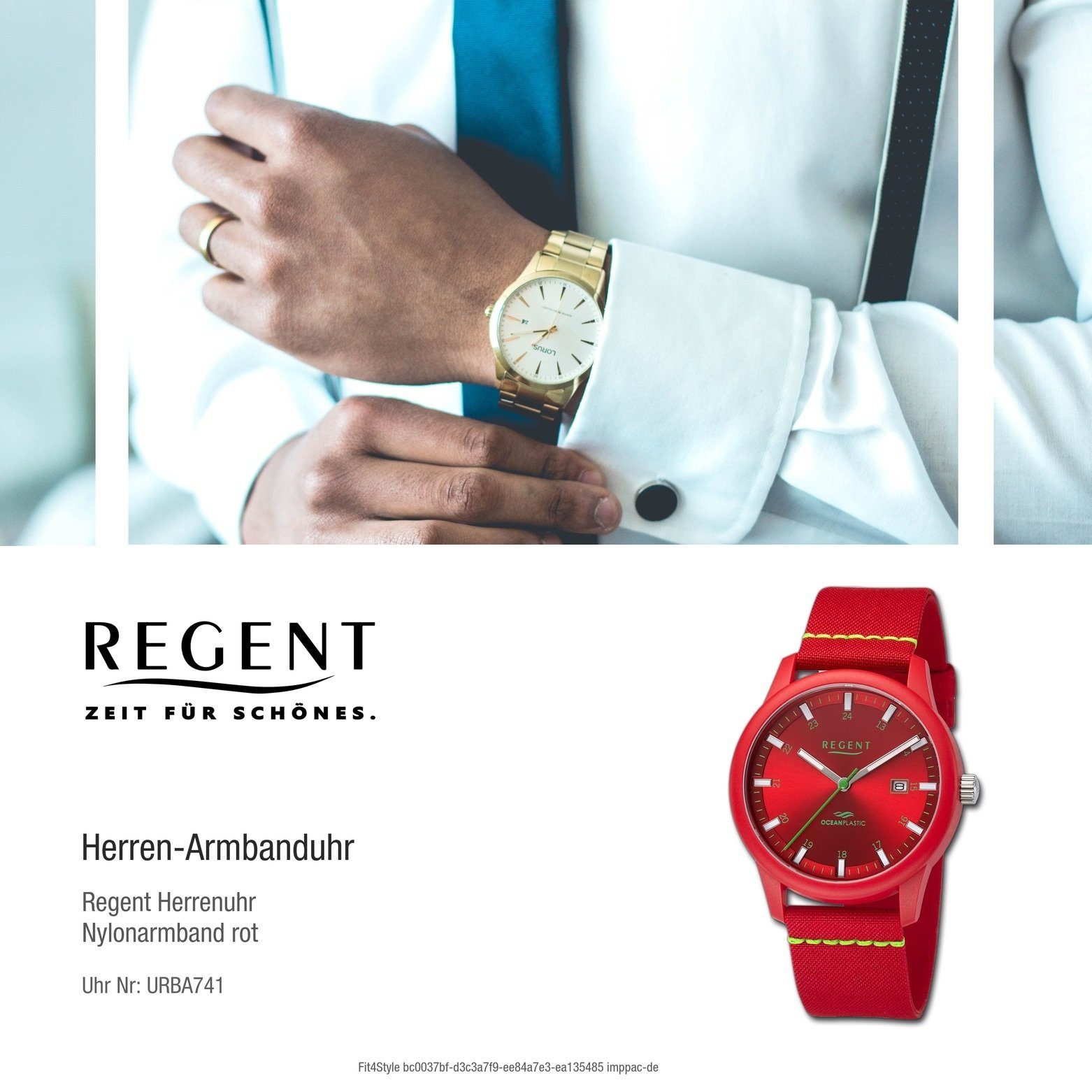 Armbanduhr groß 40mm), Quarzuhr Regent Nylonarmband Analog, Regent extra Herren Armbanduhr (ca. rund, Herren