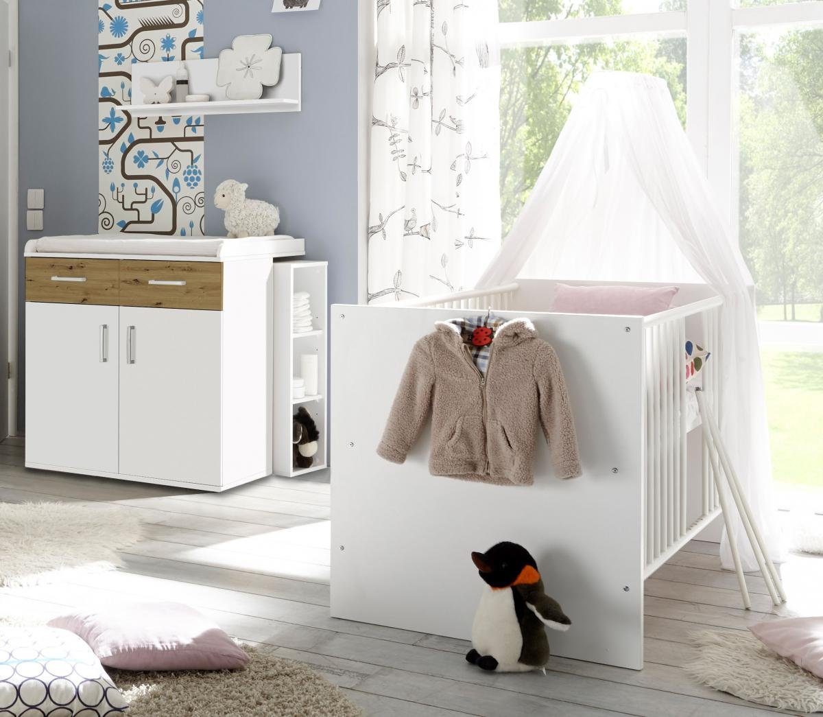 Storado Babyzimmer-Komplettset Babyzimmer Set „Sienna“ weiß matt / asteiche günstig online kaufen