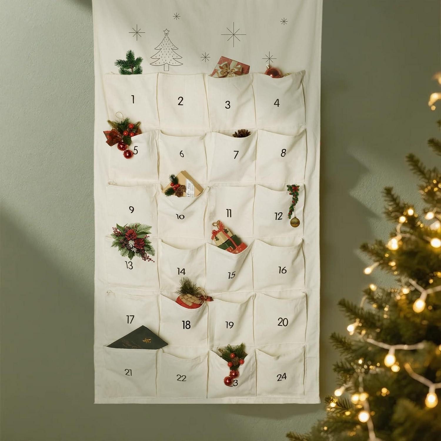 LuxusKollektion befüllbarer Adventskalender Adventskalender zum Befüllen Stoff 24 Taschen