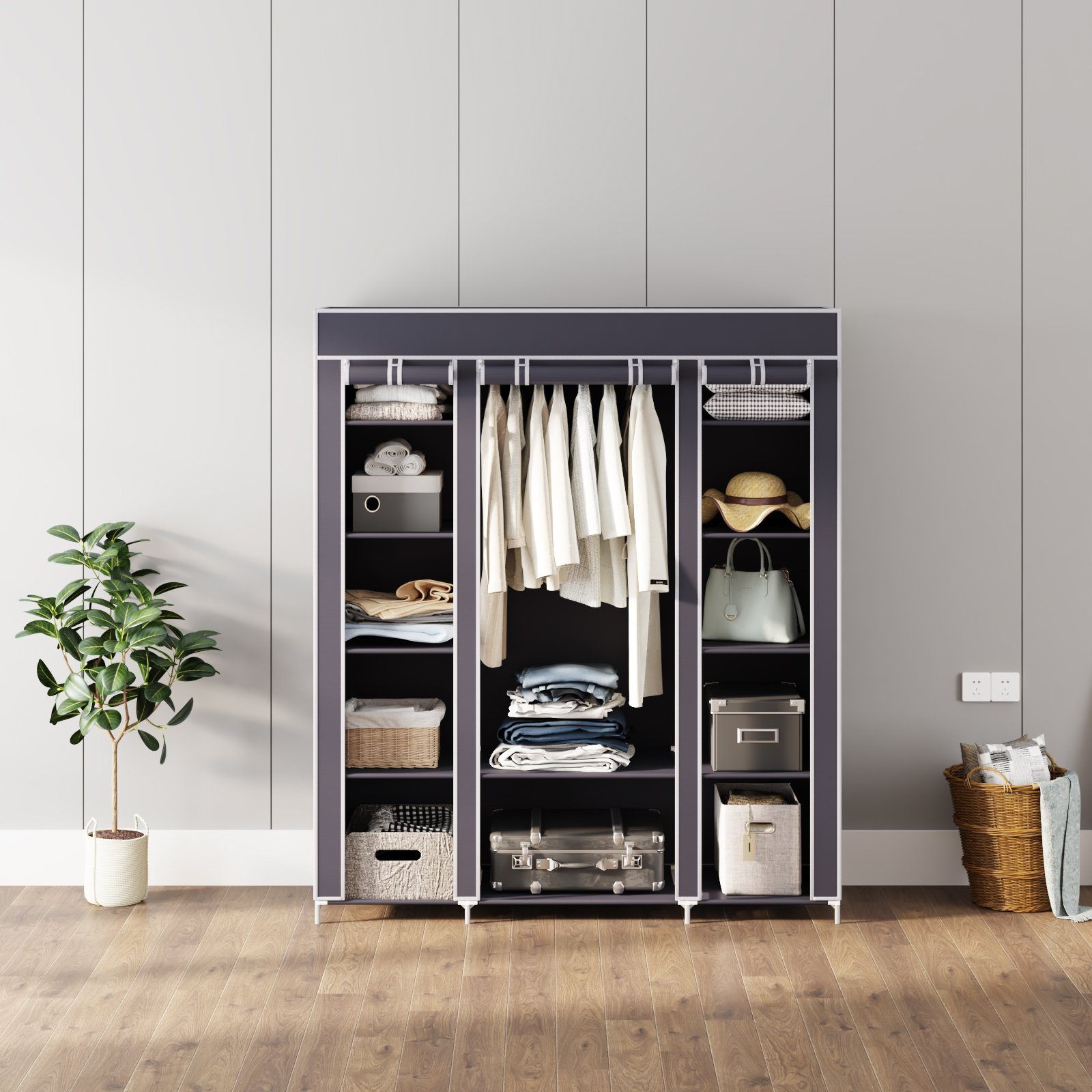 Mondeer Stoffschrank Kleiderschrank mit Kleiderstange, 3 Türen, 175 x 150 x günstig online kaufen