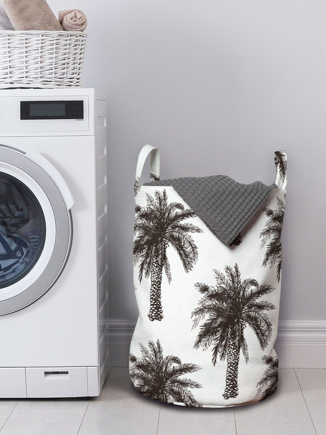 Abakuhaus Wäschesäckchen Wäschekorb mit Wachstum Palme Kordelzugverschluss Retro Natur für Waschsalons, Griffen