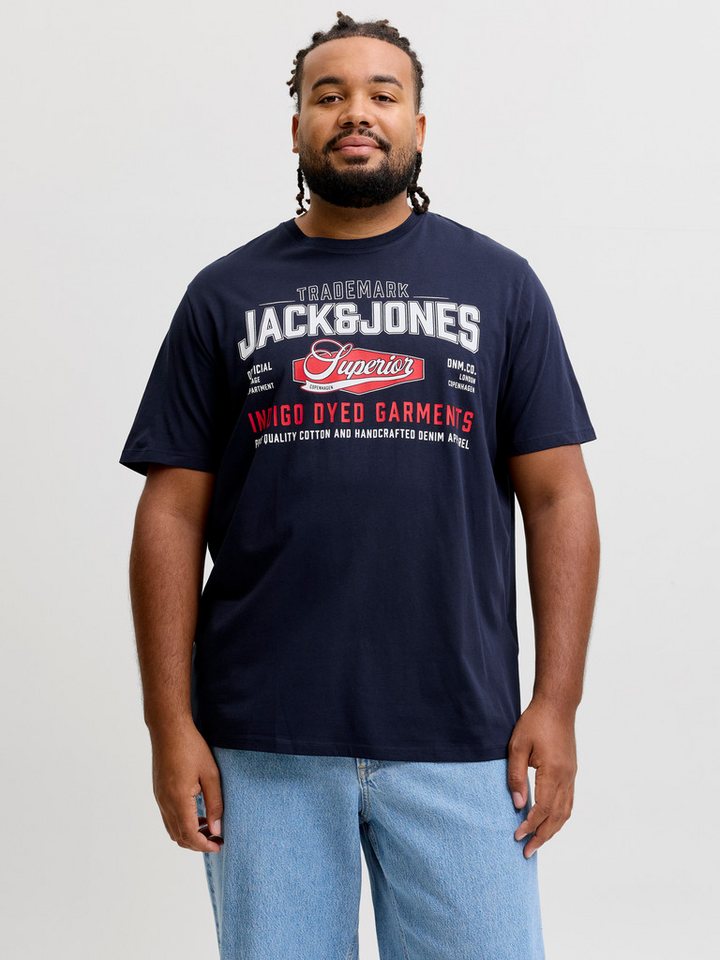Jack & Jones PlusSize T-Shirt JJELOGO TEE SS O-NECK 2 COL AW26 SN PLS aus reiner Baumwolle, mit geradem Abschluss am Rumpf, in Plus Size
