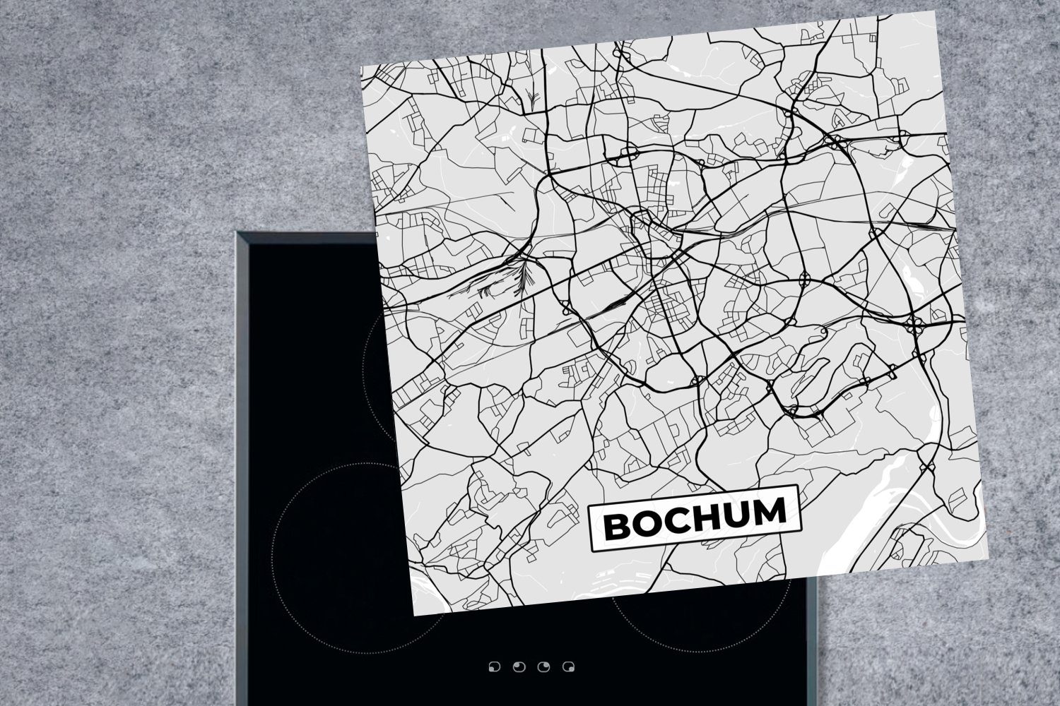 Deutschland MuchoWow Bochum tlg), - küche Vinyl, 78x78 - Karte Ceranfeldabdeckung, Stadtplan, für (1 Arbeitsplatte Herdblende-/Abdeckplatte cm, -