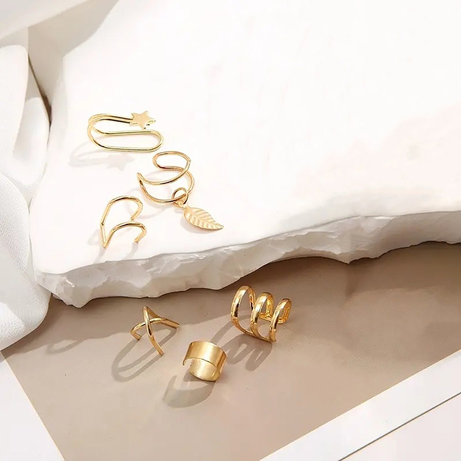 Geschenkebox Ear Piercing Paar mit Ohrclips Nicht Stil2-6tlg-Gold Ohrclip-Set Set Daisred Cuff