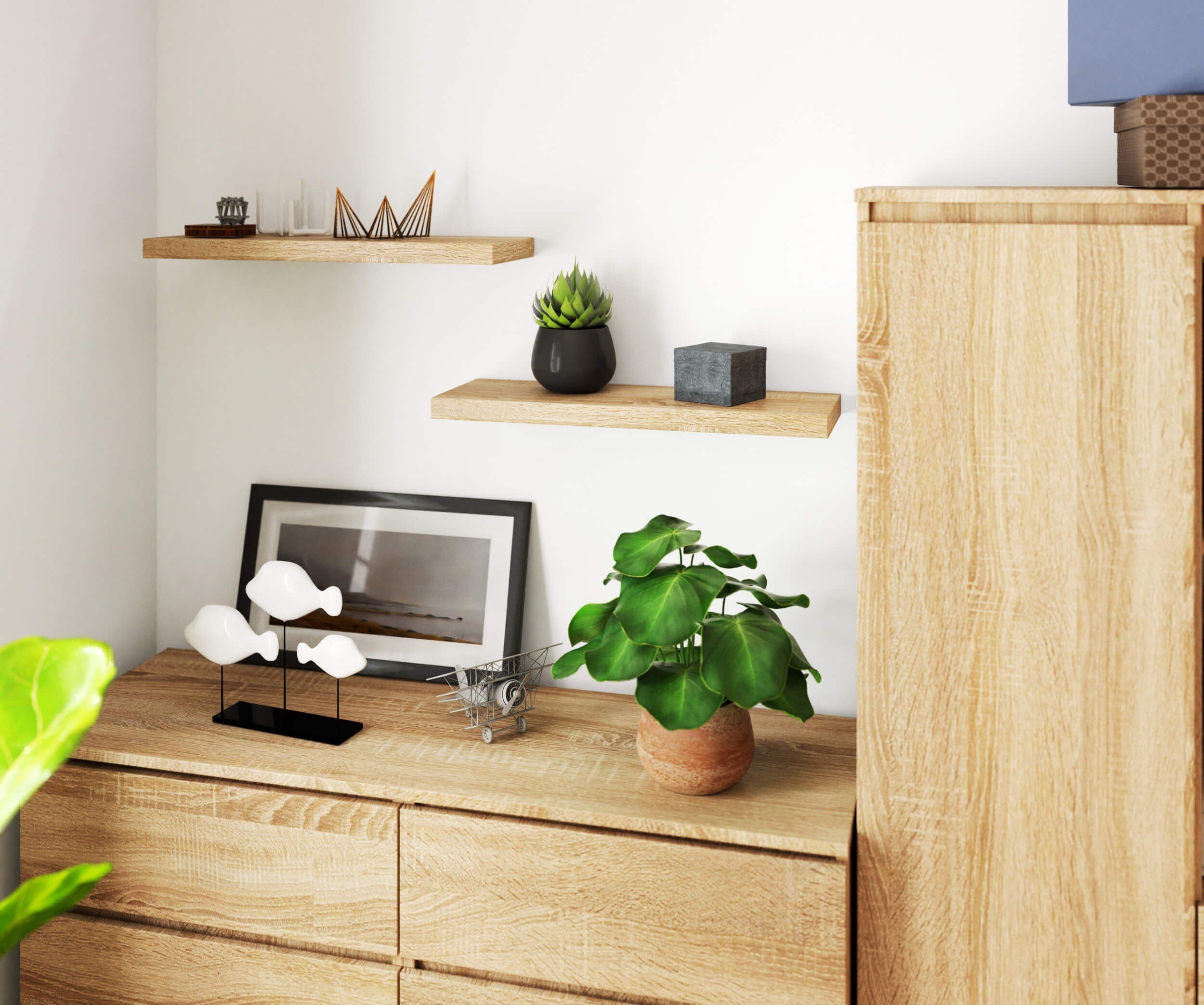 Raumhirsch Furniture Hängeregal Wandregal aus Massivholz - Platzsparendes Design - Hängeregal, Elegantes Regalbrett in weiß matt mit unsichtbaren Halterungen