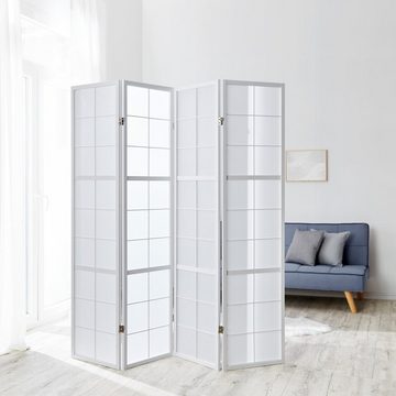 Homestyle4u Paravent Raumteiler Shoji Weiß Sichtschutz Indoor Holz faltbar, 4-teilig