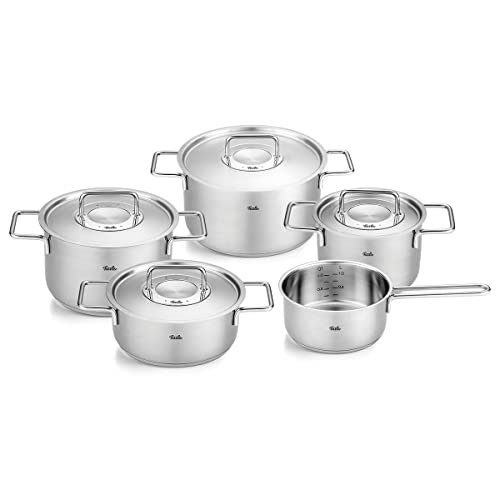 Fissler Topf-Set Fissler Pure Collection, Edelstahl 18/10 (Set, 5-tlg., Kochtopf 16/20/24 + Bratentopf 20cm + Stielkasserolle 16cm oD), Made in Germany