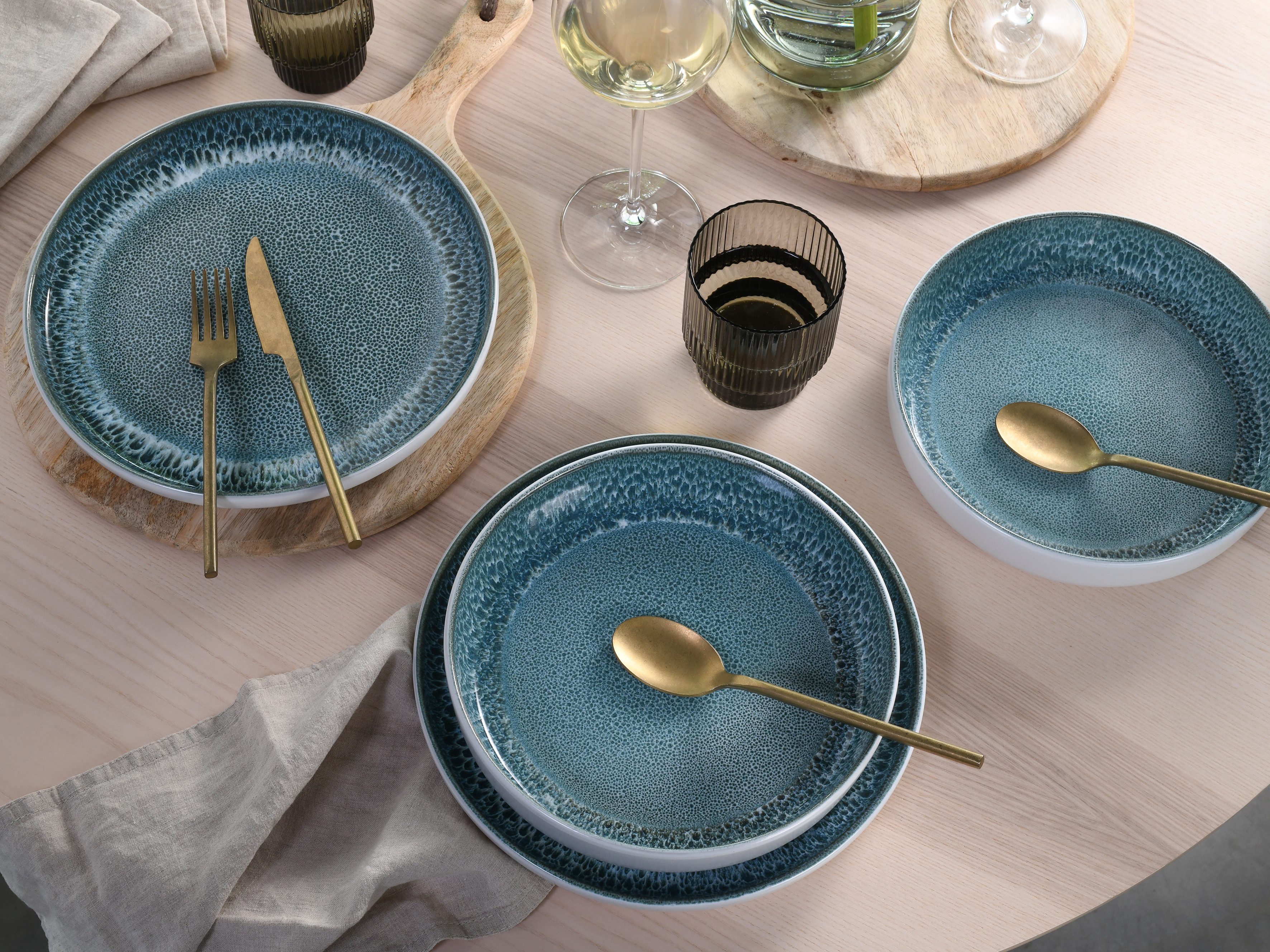 OTTO home Tafelservice Teller Set, modernes Geschirr-Set, Service Novalee (12-tlg), 6 Personen, Steinzeug, hohe Haltbarkeit, spülmaschinen- & mikrowellengeeignet, Reaktivglasur