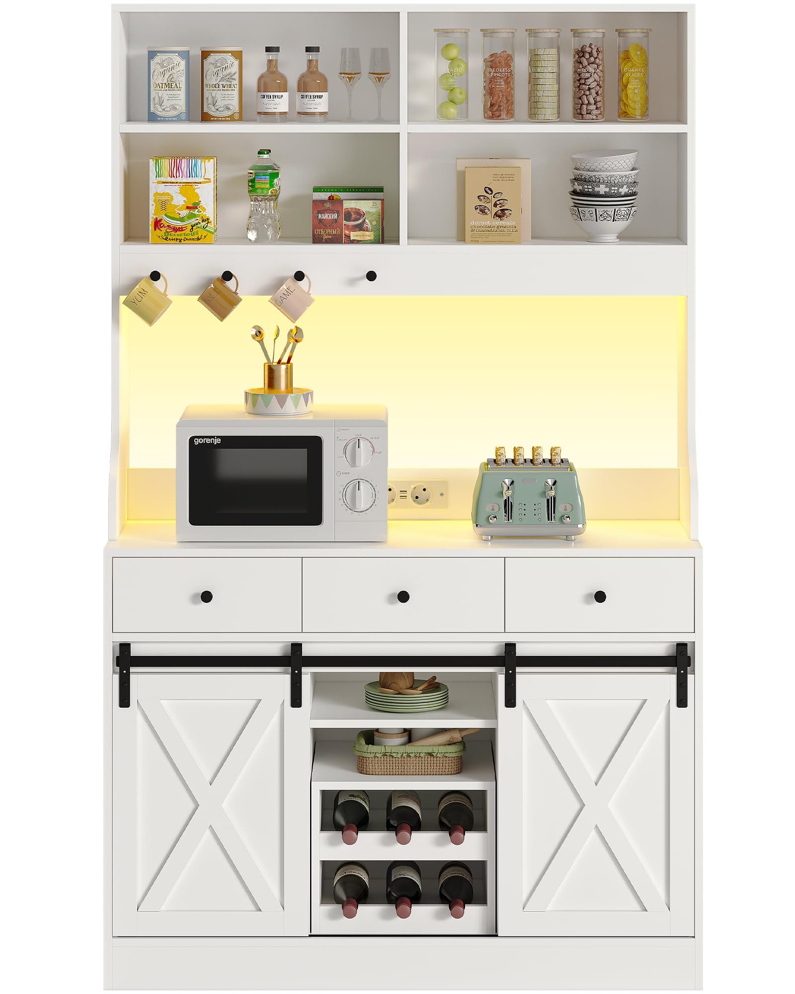 MSMASK Küchenbuffet Küchenschrank Sideboard Mehrzweckschrank mit LED-Beleuc günstig online kaufen