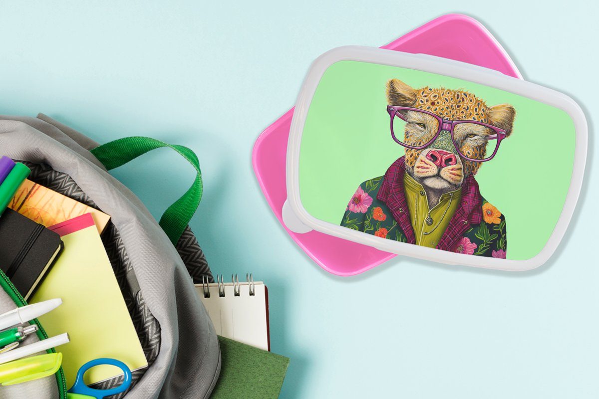 Erwachsene, Brotdose - Kunststoff - für Kunststoff, Hund Kinder, Brille Tiere Snackbox, Design, Mädchen, rosa Lunchbox Brotbox MuchoWow (2-tlg), -