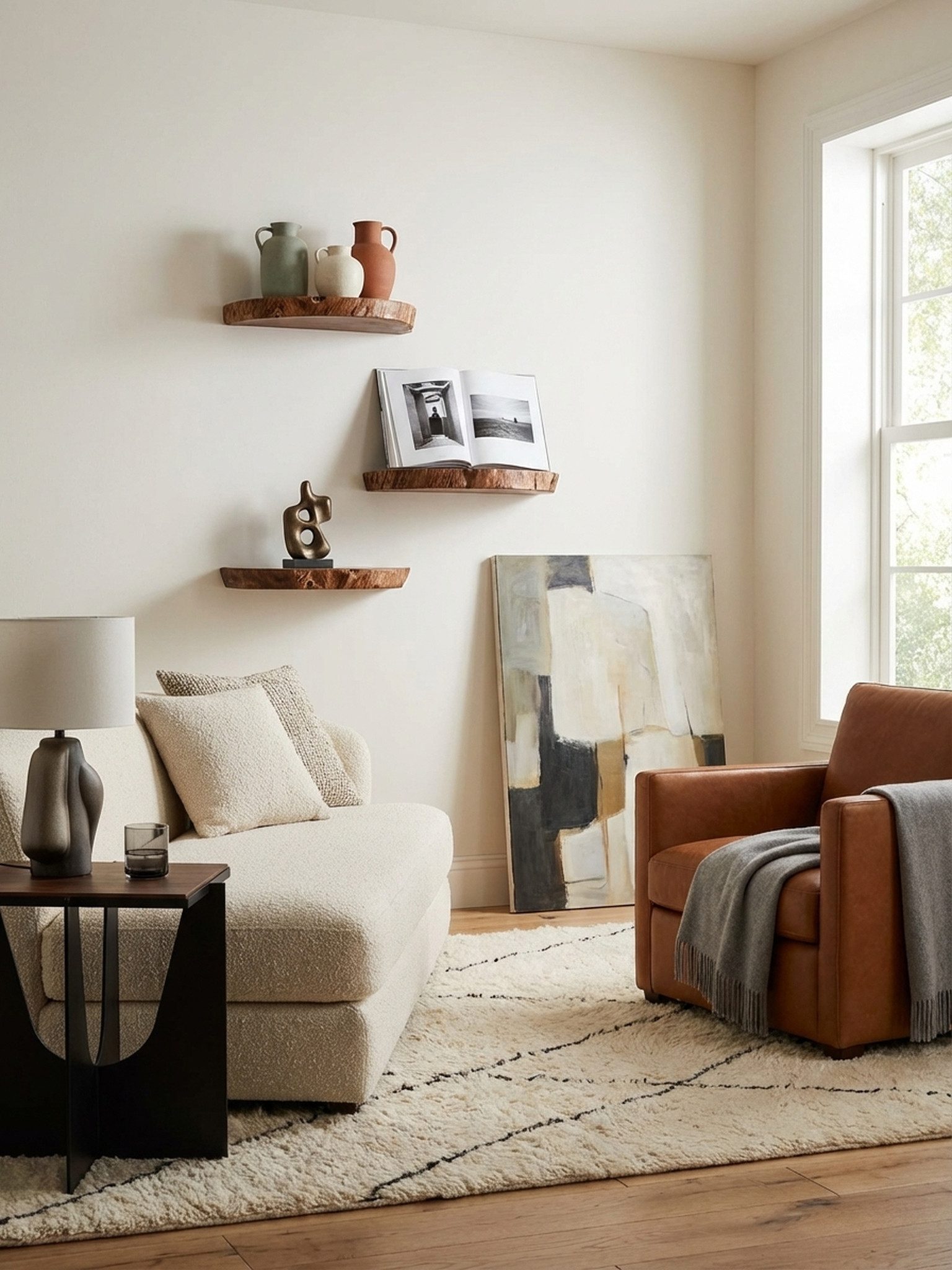 KADIMA DESIGN Wandregal Wandregal 3er Set Akazie Vollholz Hängeregal Baumscheibe, Natur, Blumentreppe Baumstamm Modern, Pflanzentreppe für die Wand, Schweberegal Hängend mit Baumkante