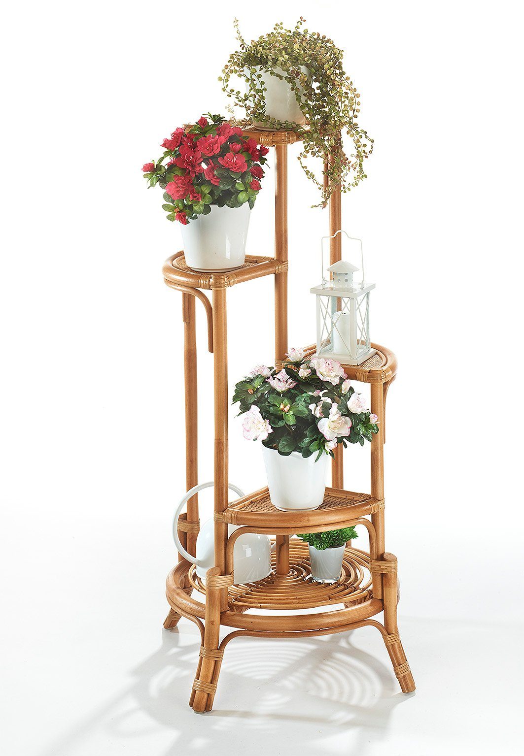 Kobolo Regal Blumenregal Pflanzenständer aus Rattan - natur - für 4 Töpfe, Einzelstück 4-tlg.