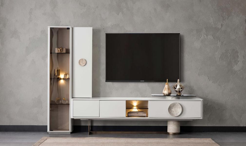 Xlmoebel Wohnwand Modernes TV-Unit aus Holz in Weiß für Ihr Wohnzimmer, Made in Europa