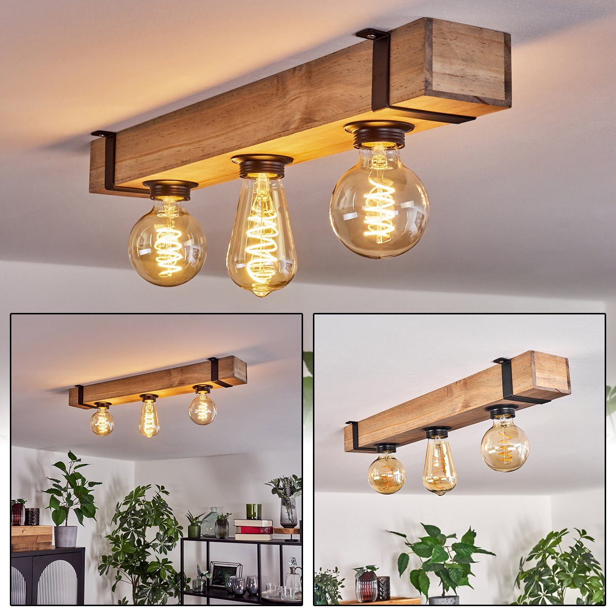 hofstein Deckenleuchte moderne Deckenlampe aus Metall/Holz in Schwarz/Natur günstig online kaufen