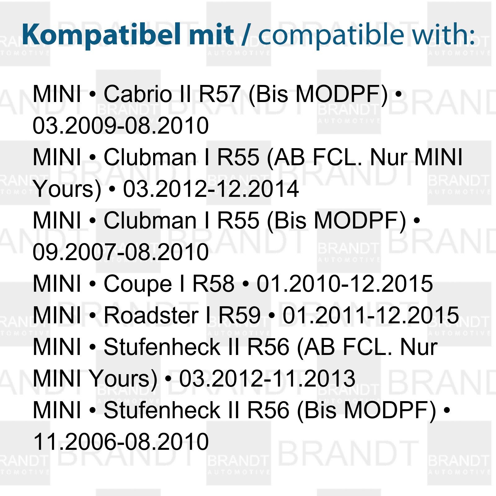 BRANDT AUTOMOTIVE KFZ-Ersatzleuchte Auto Seitenblinker Set LED Blinker + Kabel Weiss, für MINI Cabrio II R57 (Bis MODPF) (03.2009-08.2010); Clubman I R5...