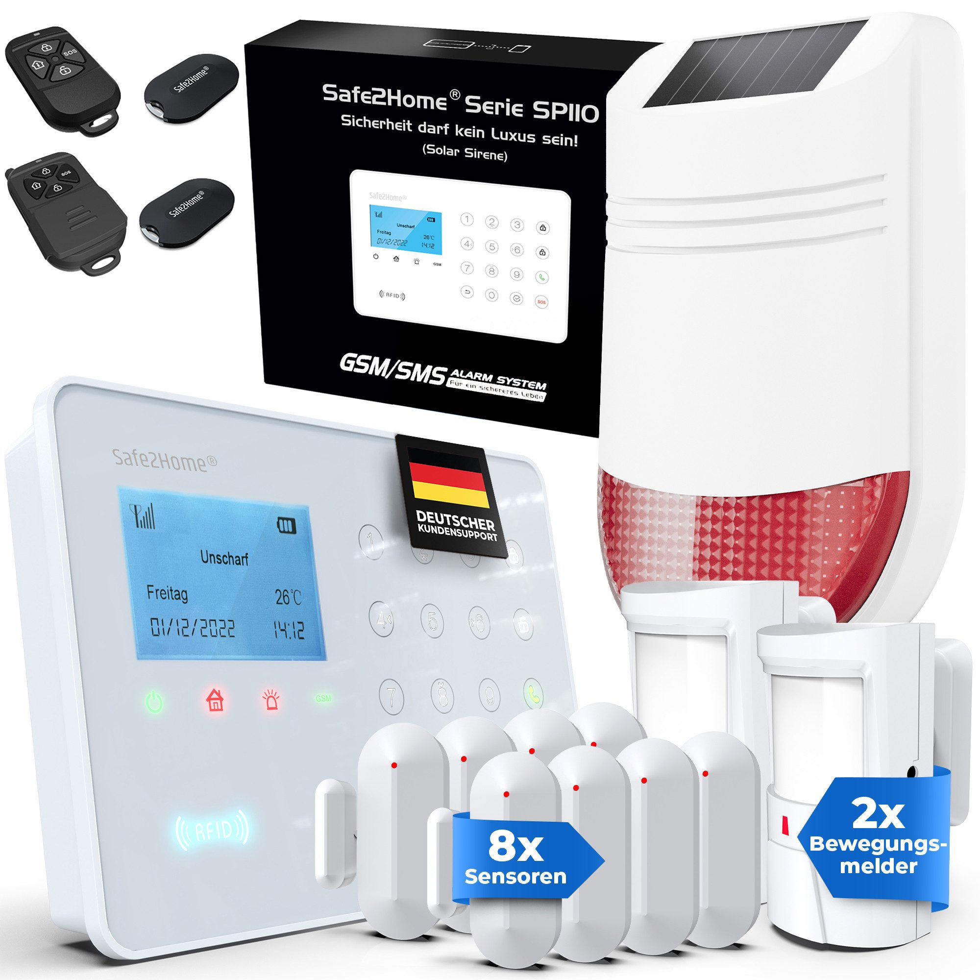 Thumbnail - Safe2Home Funk Alarmanlage Großes Set SP110 deutsch Alarmsystem SMS Alarmierung Alarmanlage (Sabotageschutz, SMS, Selbst...