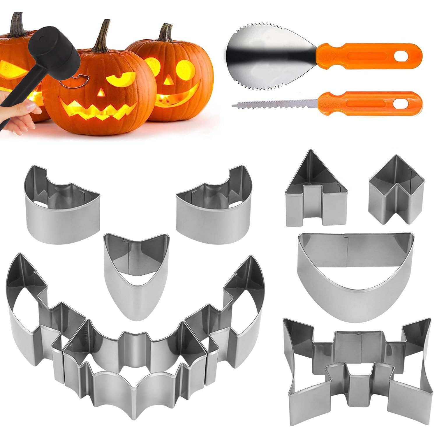 Sorvyzxn Dekoobjekt 13-teiliges Kürbis-Schnitzset, DIY Kürbisdeko für Halloween 