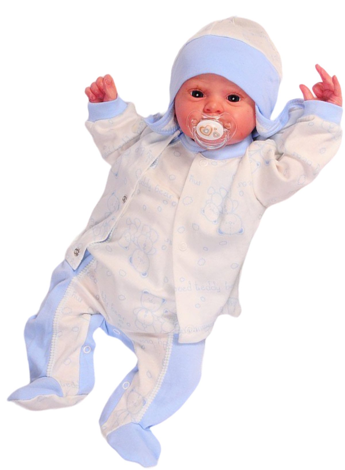 Strampler, Jäckchen & Mütze Strampler Mütze und Hemdchen Set 3tlg Baby Anzug