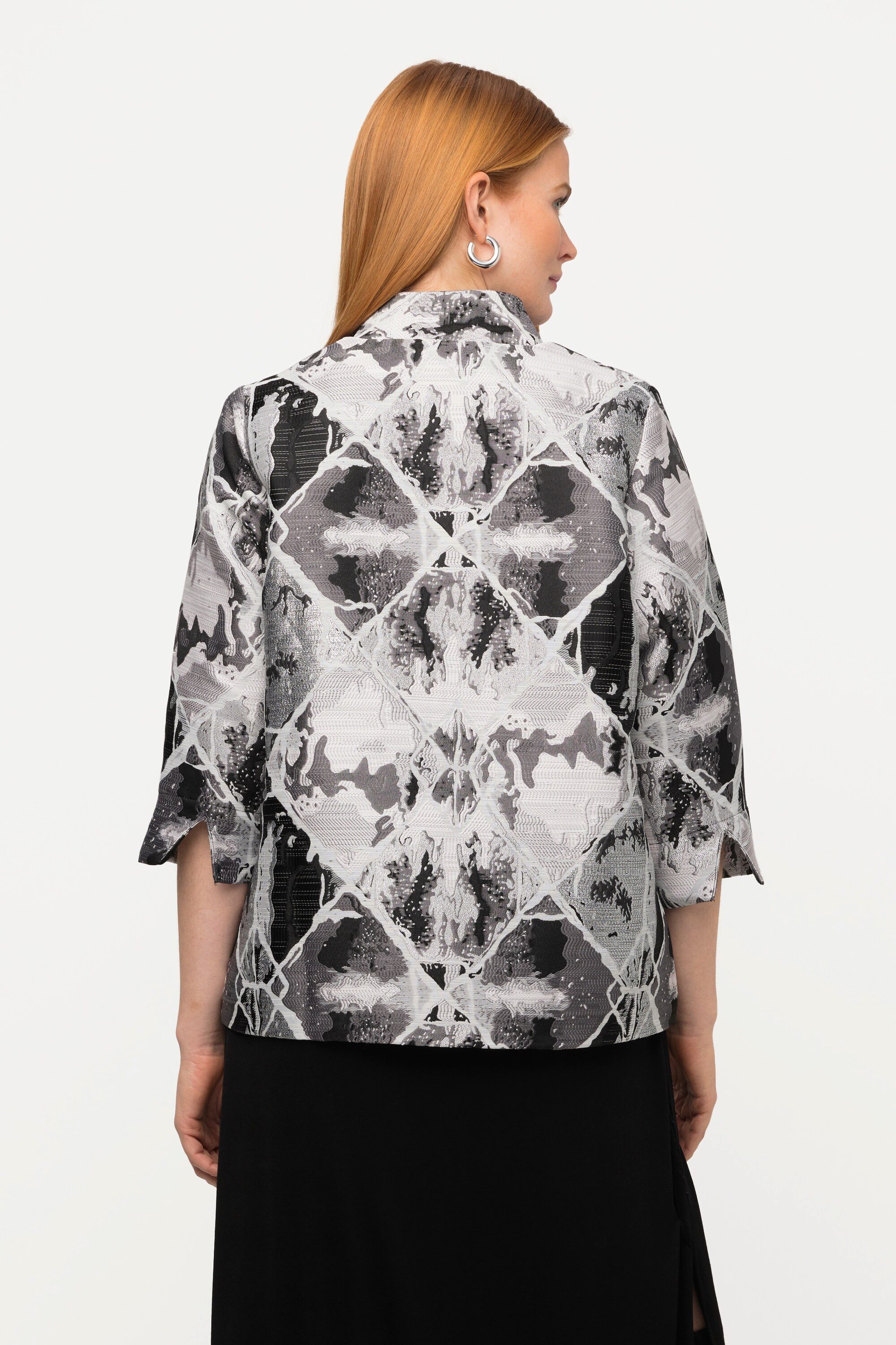 Ulla Popken Blusenblazer Blazer Jacquard-Karo-Design Stehkragen – Bild 3 von 4