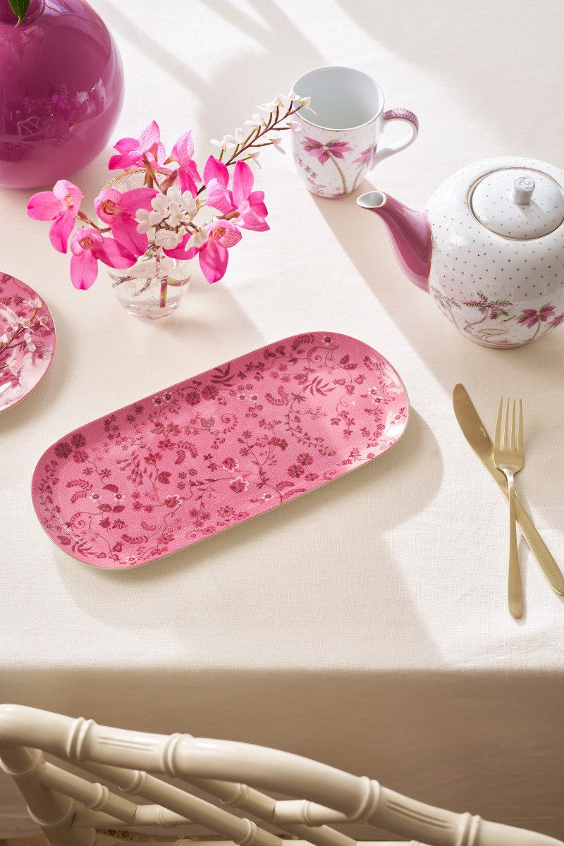 PiP Studio Servierplatte Jolie Flowers Pink Kuchenplatte 33,3x15,5cm, Porzellan, (Platten)