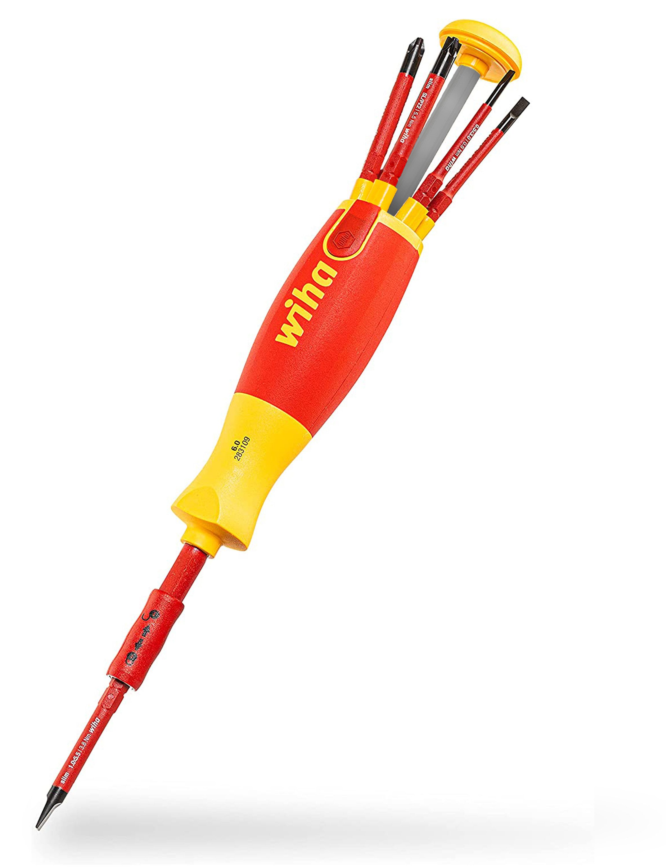 Wiha Schraubendreher LiftUp electric (38611) - 6 tlg., (6 St), slimBits für Elektriker, Bithalter, Schlitz, Kreuzschlitz, Plusminus