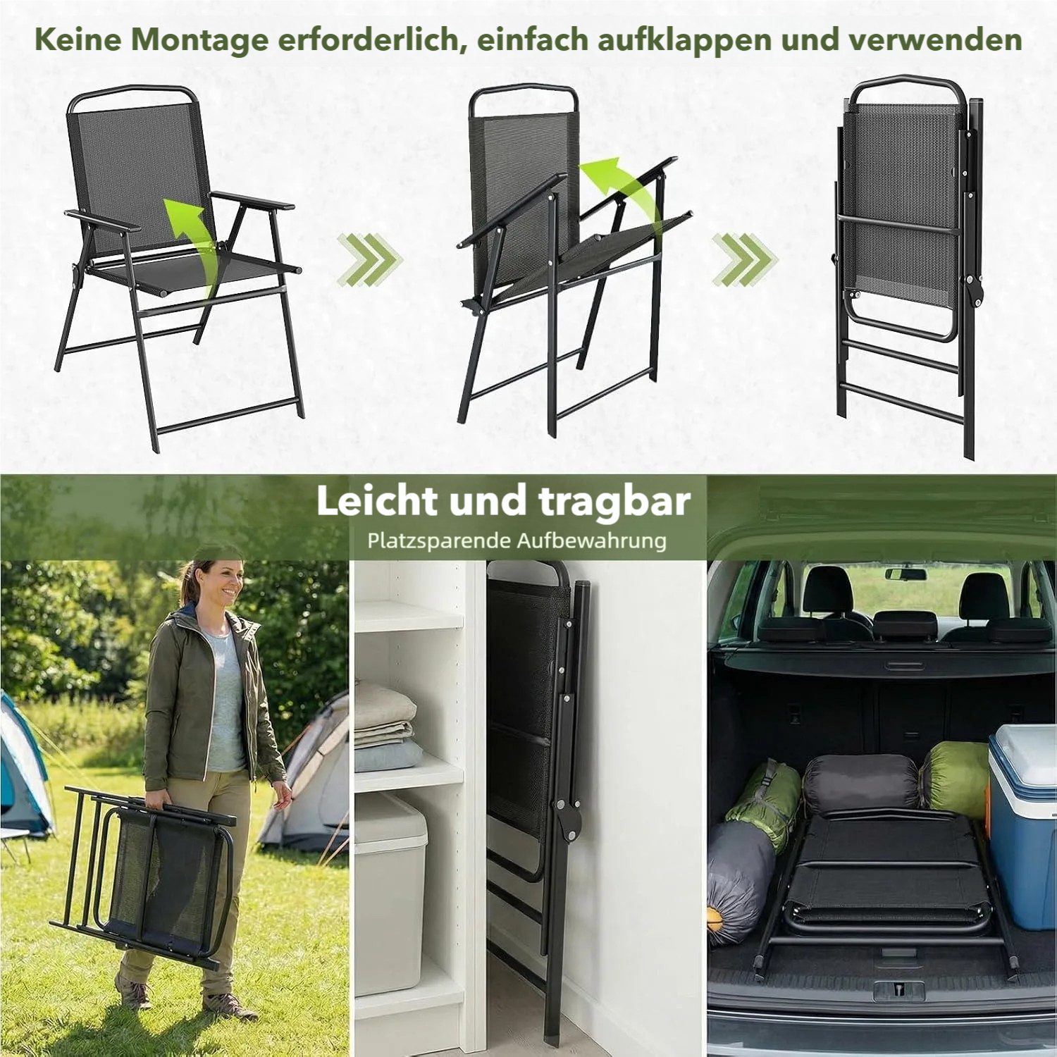 TLGREEN Klappstuhl 2/4-er Set Eisen-Gartenstuhl,Campingstuhl aus Texteline-Gewebe, (2 St), Bis 120kg,für Garten, Terrasse, Balkon und Camping – Bild 5 von 5