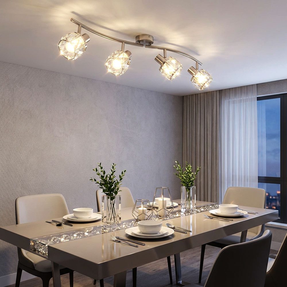 GLOBO LIGHTING LED Deckenleuchte, Leuchtmittel nicht inklusive, Chrom Decken Lampe Kristall Strahler schwenkbar Wohn Zimmer Glas Spot