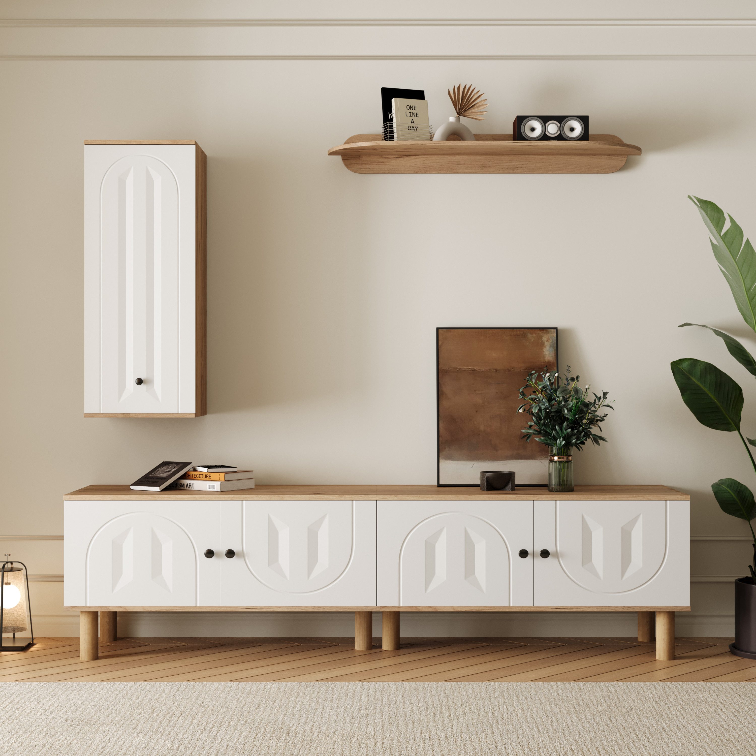 OKWISH Wohnzimmer-Set Highboard, Schränke, Wandboard, (Wohnwand, TV-Wandkom günstig online kaufen