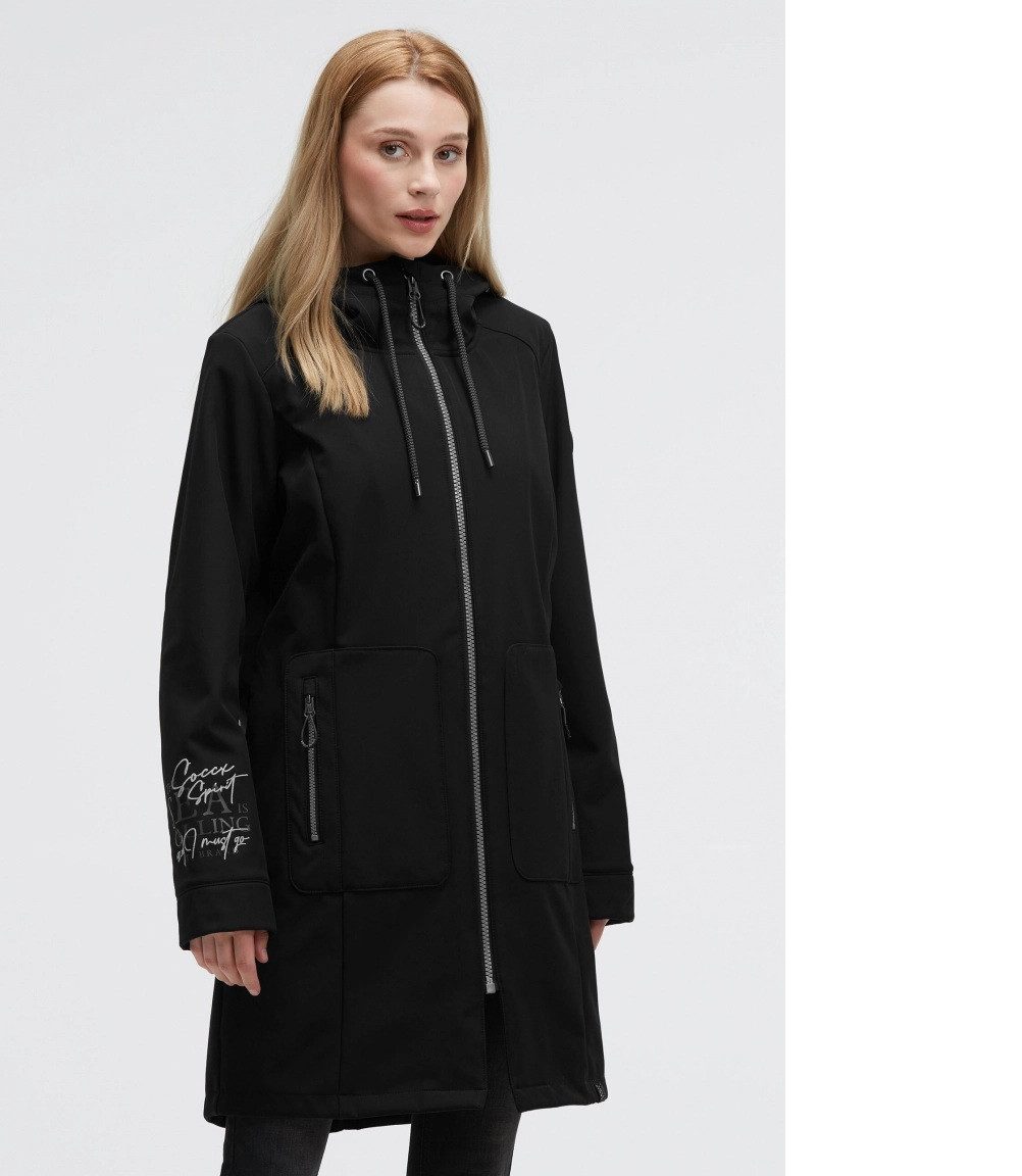 SOCCX Softshelljacke Lange Softshelljacke mit Kapuze und Logo Artworks günstig online kaufen