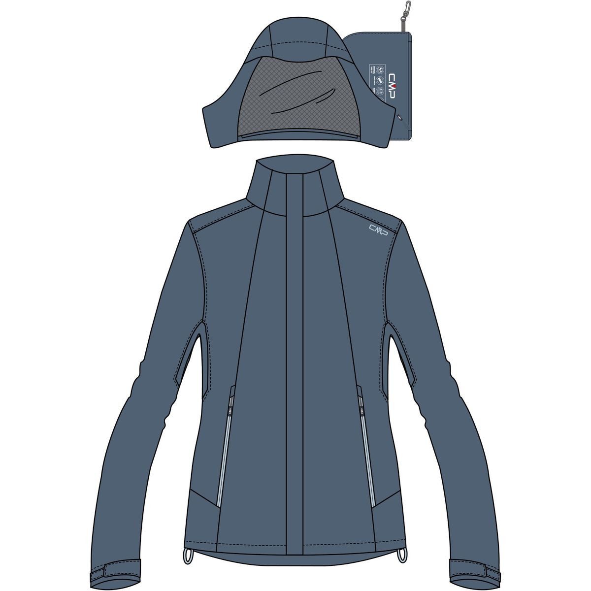 CMP Outdoorjacke Woman Jacket Zip Hood Ultraleichte, wasserdichte Damenjacke mit abnehmbarer Kapuze und