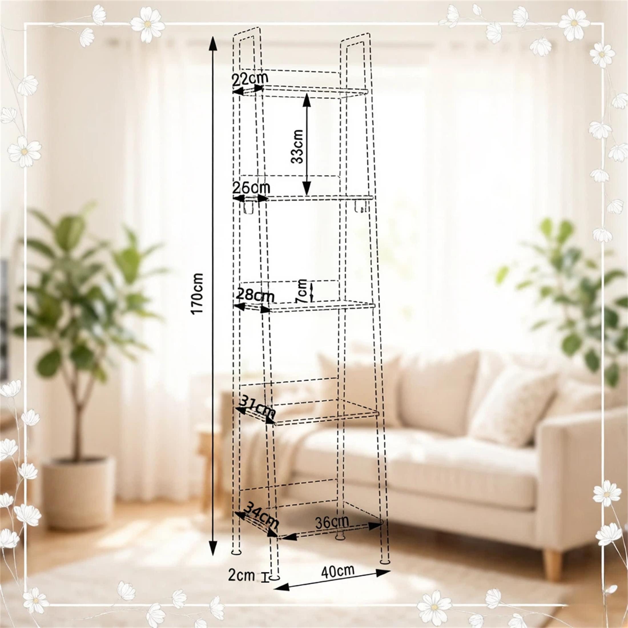 ibettertec Bücherregal 5-stufiges Bücherregal im Industrial-Stil, Standregal mit schwarzem Metallrahmen und MDF-Platten, für Wohnzimmer, Schlafzimmer – Bild 5 von 5