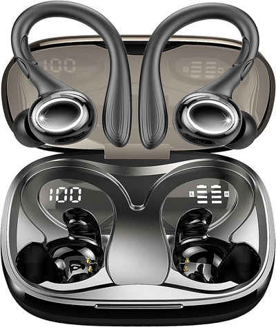Rulefiss Kabellos Bluetooth 5.3 HiFi Stereo[2023]13 mm Treiber USB-C LEDLadebox In-Ear-Kopfhörer (Tragbare Ladetasche mit 800mAh Kapazität für unterwegs stundenlanges Musikhören., mit HD Mic, 48Std Ohrhörer mit Bügel, IP7 Wasserdicht/800mAh)