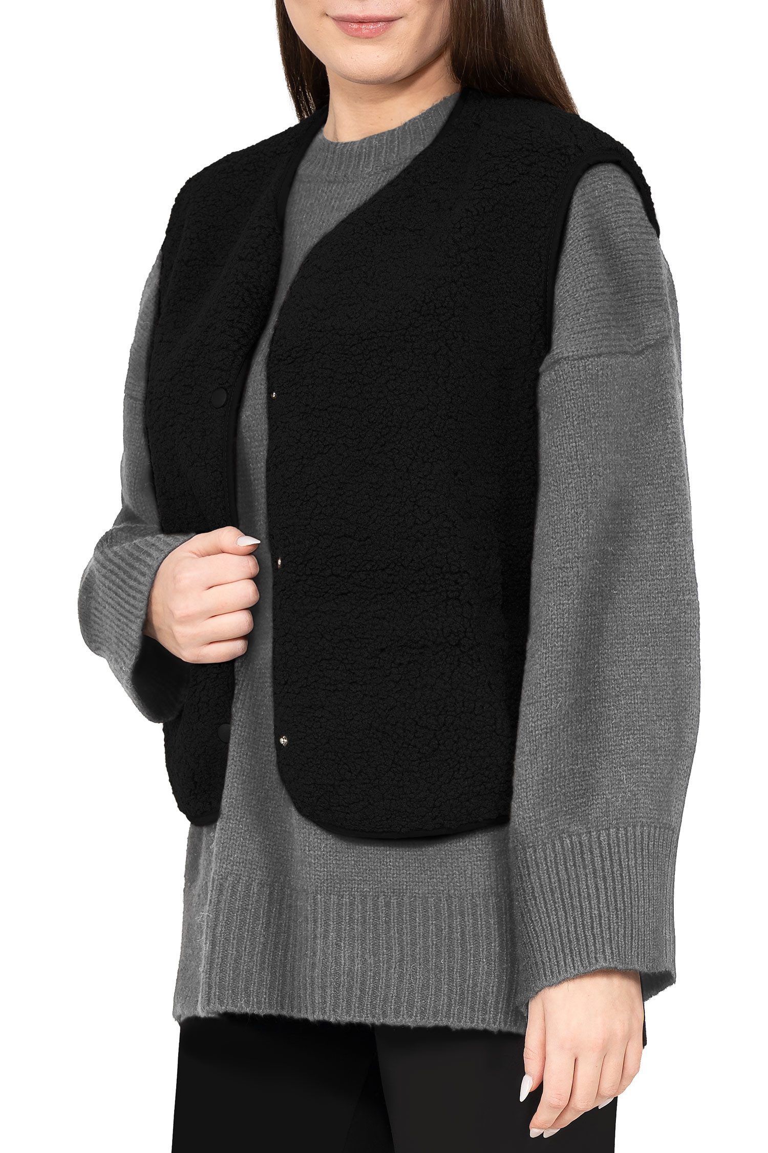 Reichstadt Plüschweste Damen Relaxed Fit Teddy Weste 25RSW098 (1-tlg) Modische ärmellose Jacke in angesagter Teddy-Optik