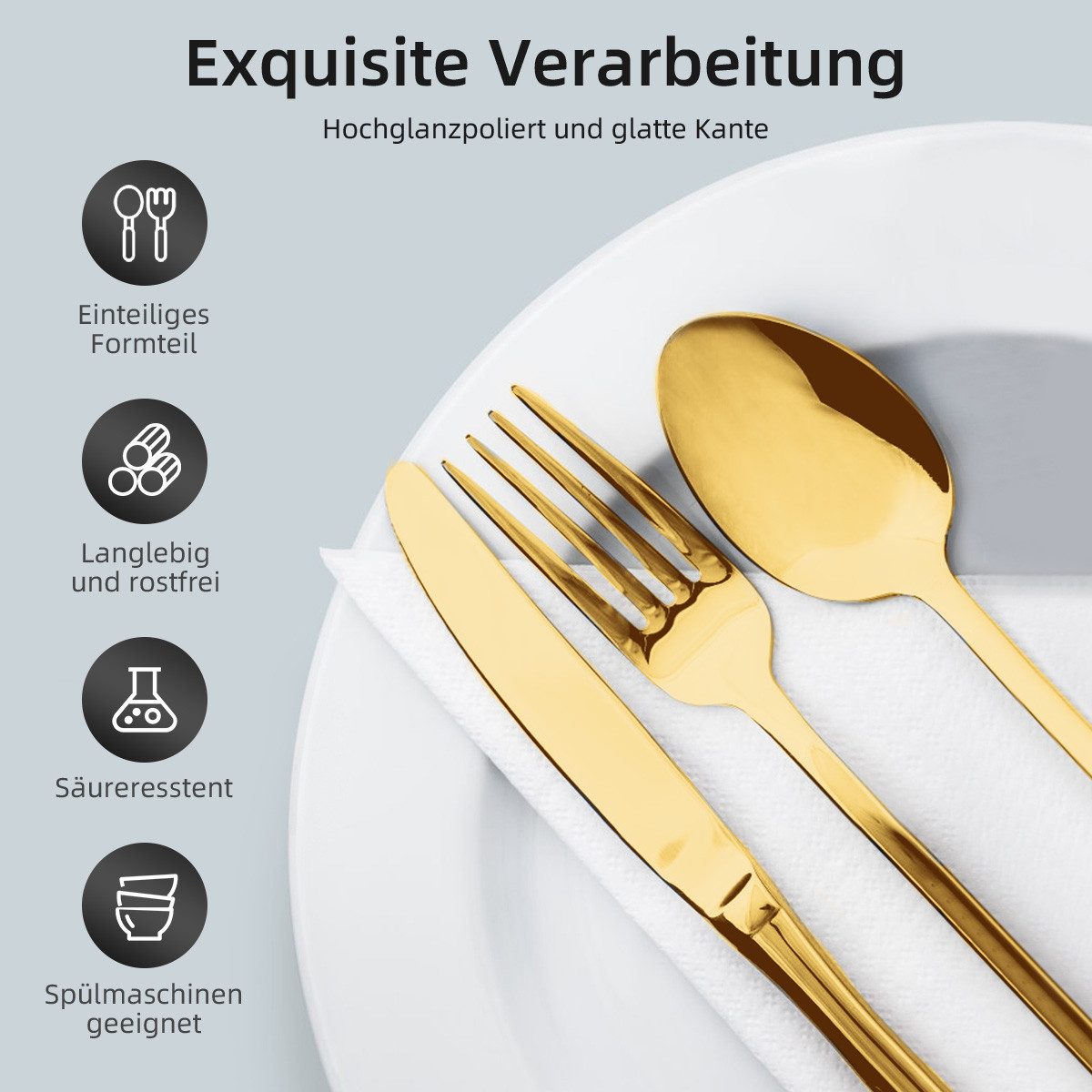 Simloveve Besteck-Set 48 teilig Besteck Set für 12 Personen, Besteckset mit Gehämmert Griff, Edelstahl, Essbesteck Set inkl Messer, Gabel, Löffel, Spülmaschinenfest, Rostfrei
