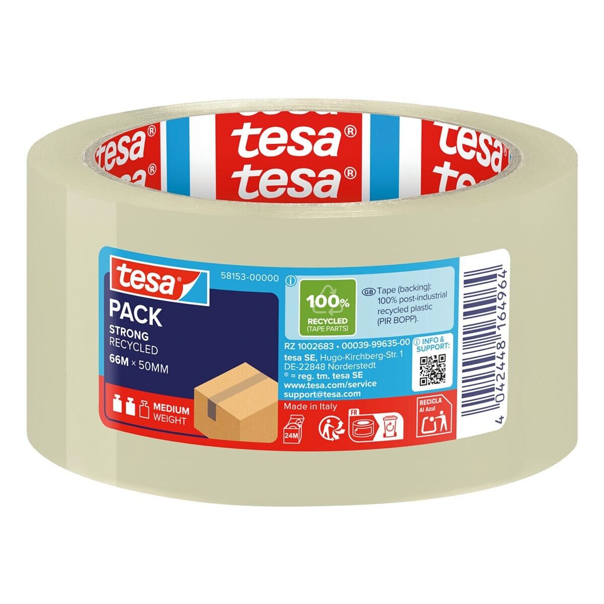tesa Klebeband tesapack® STRONG RECYCLED 50 mm/ 66 m, UV- und alterungsbeständig