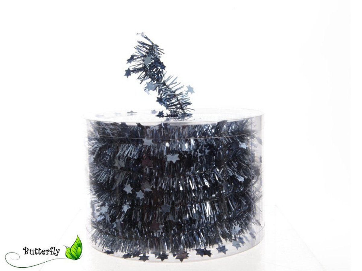 Kaemingk Гирлянда декоративная, Weihnachtsgirlande Lametta mit Sternen 3cm x 7m - Jeansblau