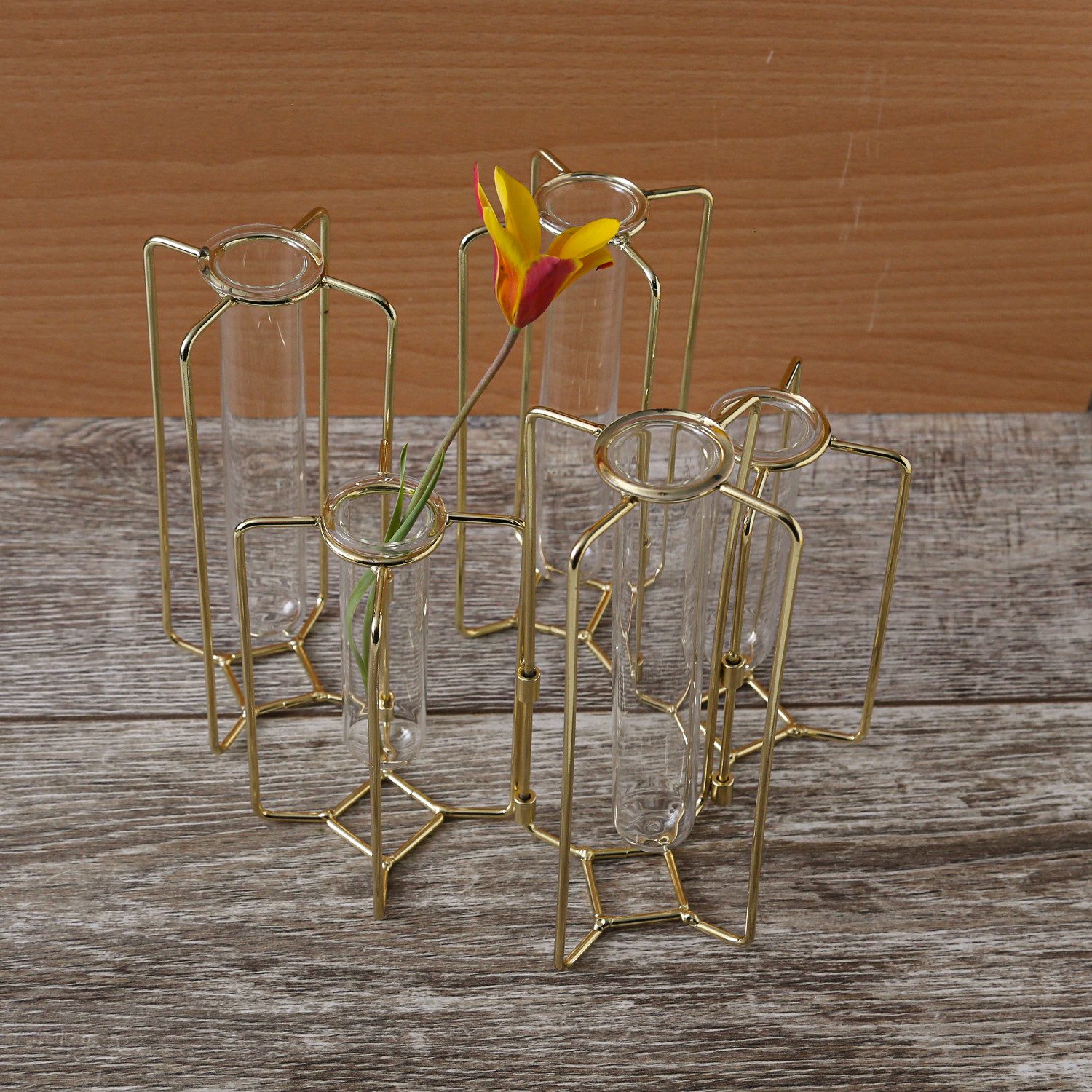 MARELIDA Dekovase Deko Vase Reagenzglas Blumenvase Metallvase Glasröhrchen H: 17cm gold (1 St)