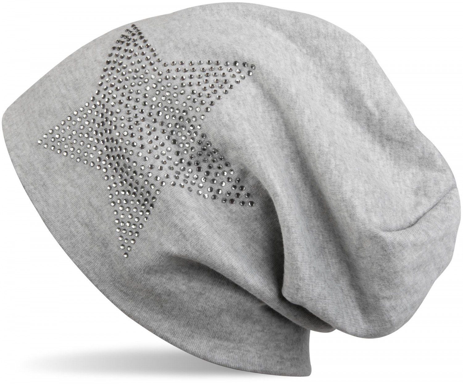 styleBREAKER Beanie (1-St) Warme Beanie Mütze mit Strass Stern Hellgrau meliert / Silber