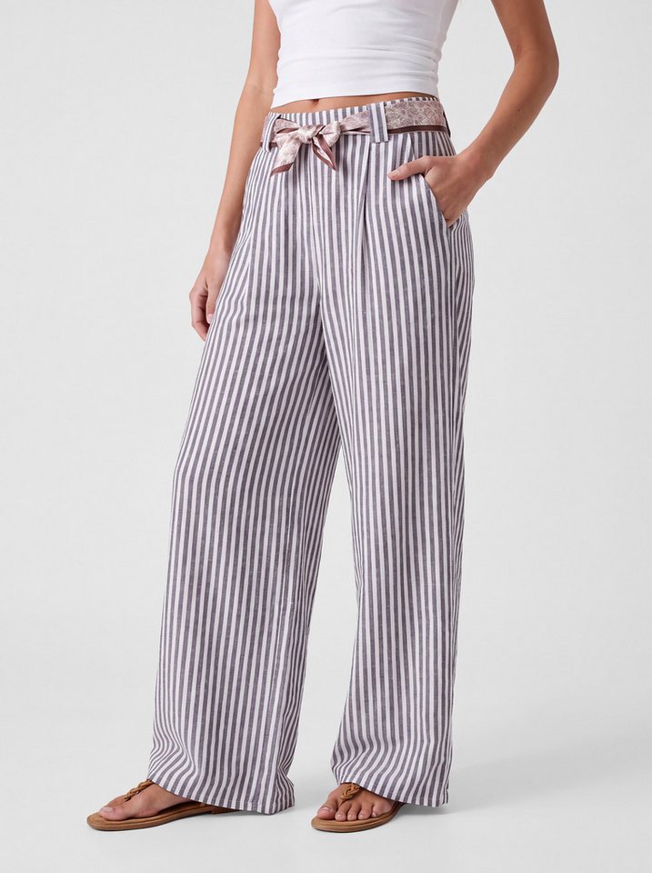 PEKIVESSA Schlupfhose Leichte Wide Leg Sommerhose gestreift mit weitem Bein und Stoffgürtel