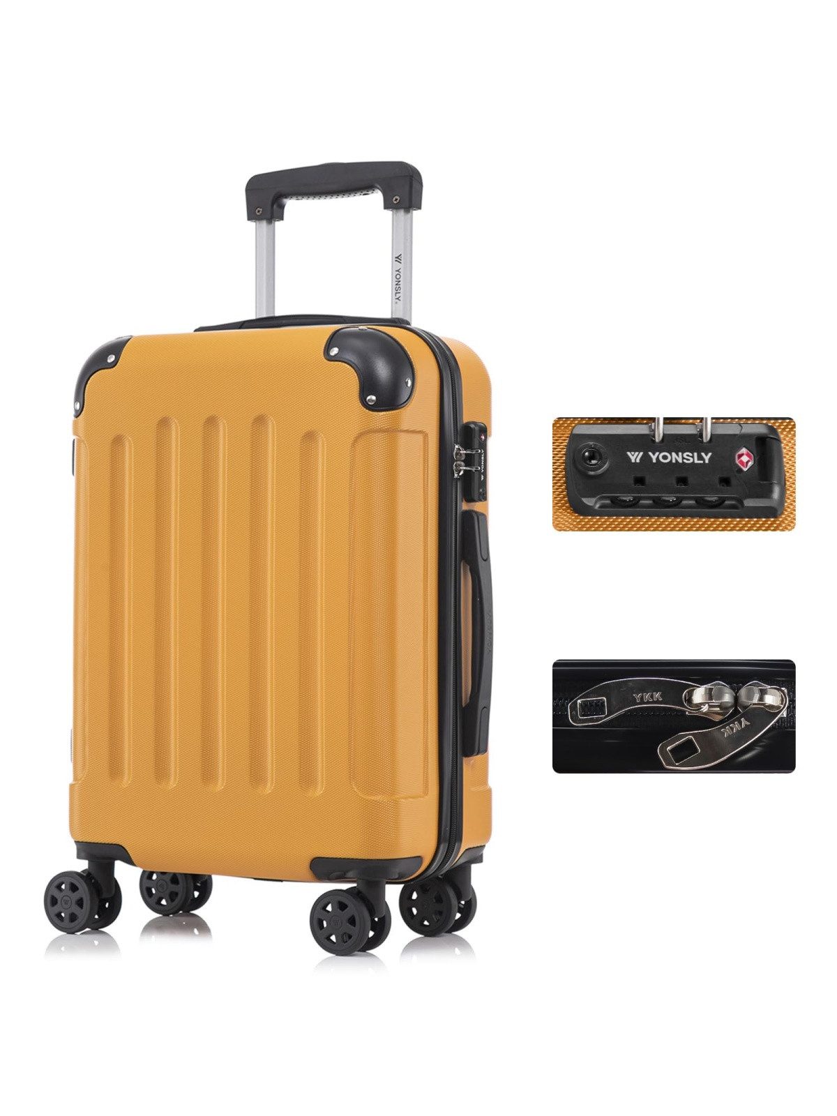 YONSLY Hartschalen-Trolley Premium Hartschalen-Reisekoffer Trolley Kabinenkoffer, 4 Rollen, TSA-Schloss, YKK-Reißverschluss, austauschbare Rollen & Griffe