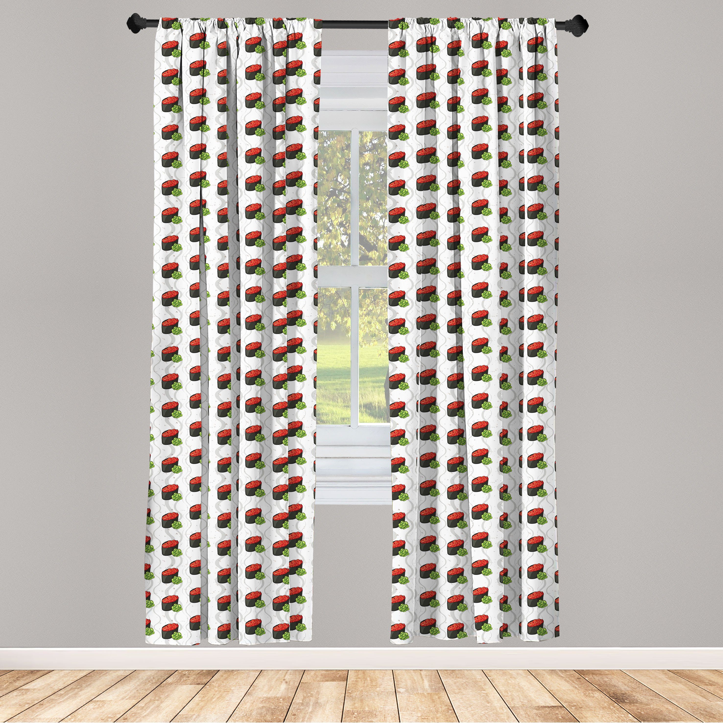 Gardine Vorhang für Wohnzimmer Schlafzimmer Dekor, Abakuhaus, Microfaser, Wasabi Gunkan Tobiko Sushi on Waves
