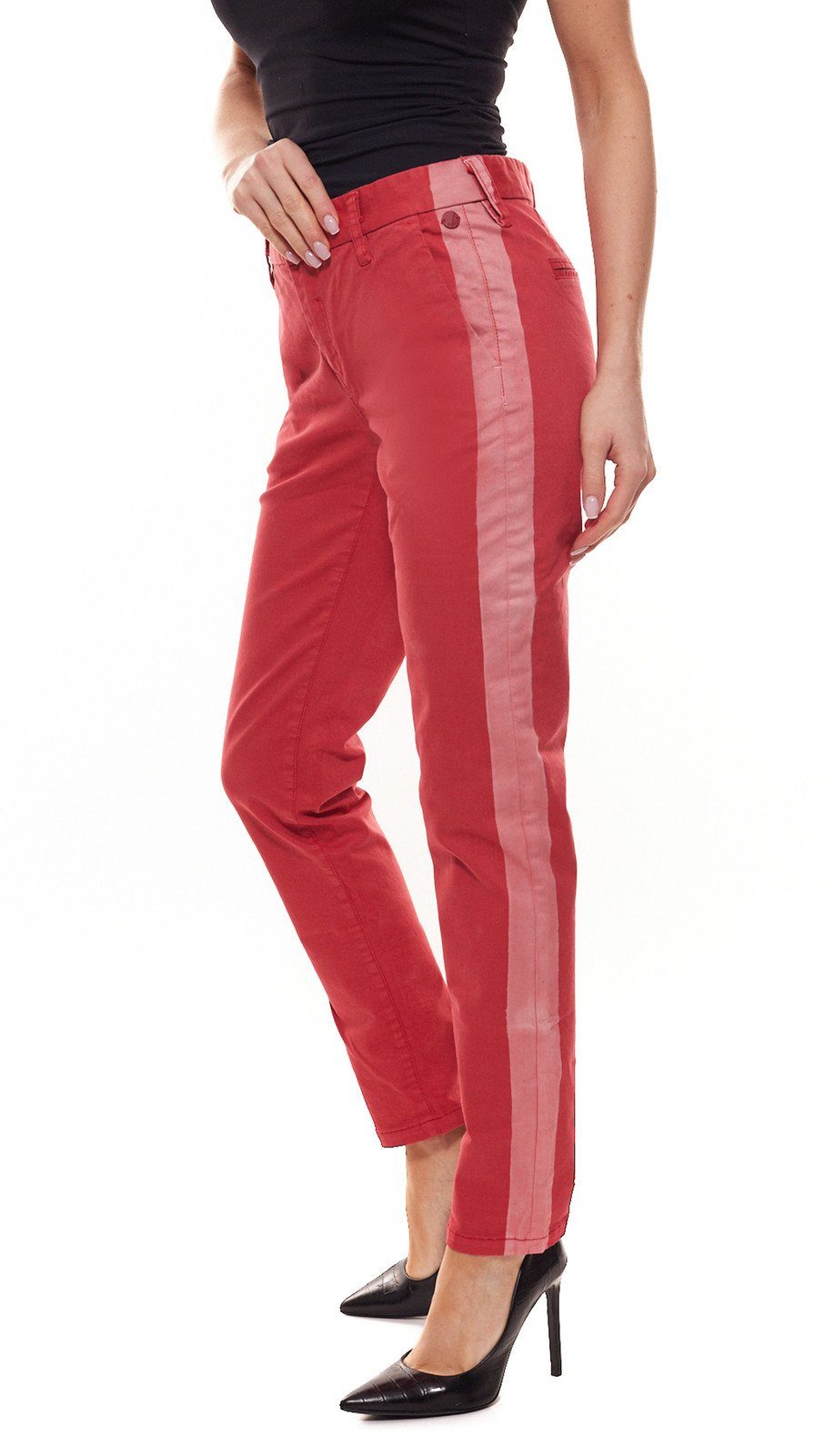 khujo Stoffhose khujo Eudora Stripe Stoff-Hose bequeme Damen Freizeit-Hose  Freizeit-Hose Rosa/Rot