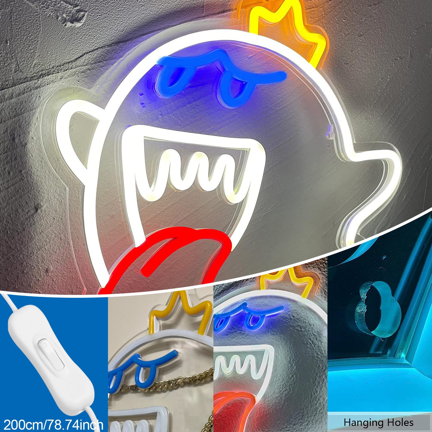 MUPOO LED Dekoobjekt Halloween Deko, King Boo Neon Sign, Gaming Neon Schild, für Gaming Zone Man Cave Geburtstagsfeier Weihnachtsgeschenk