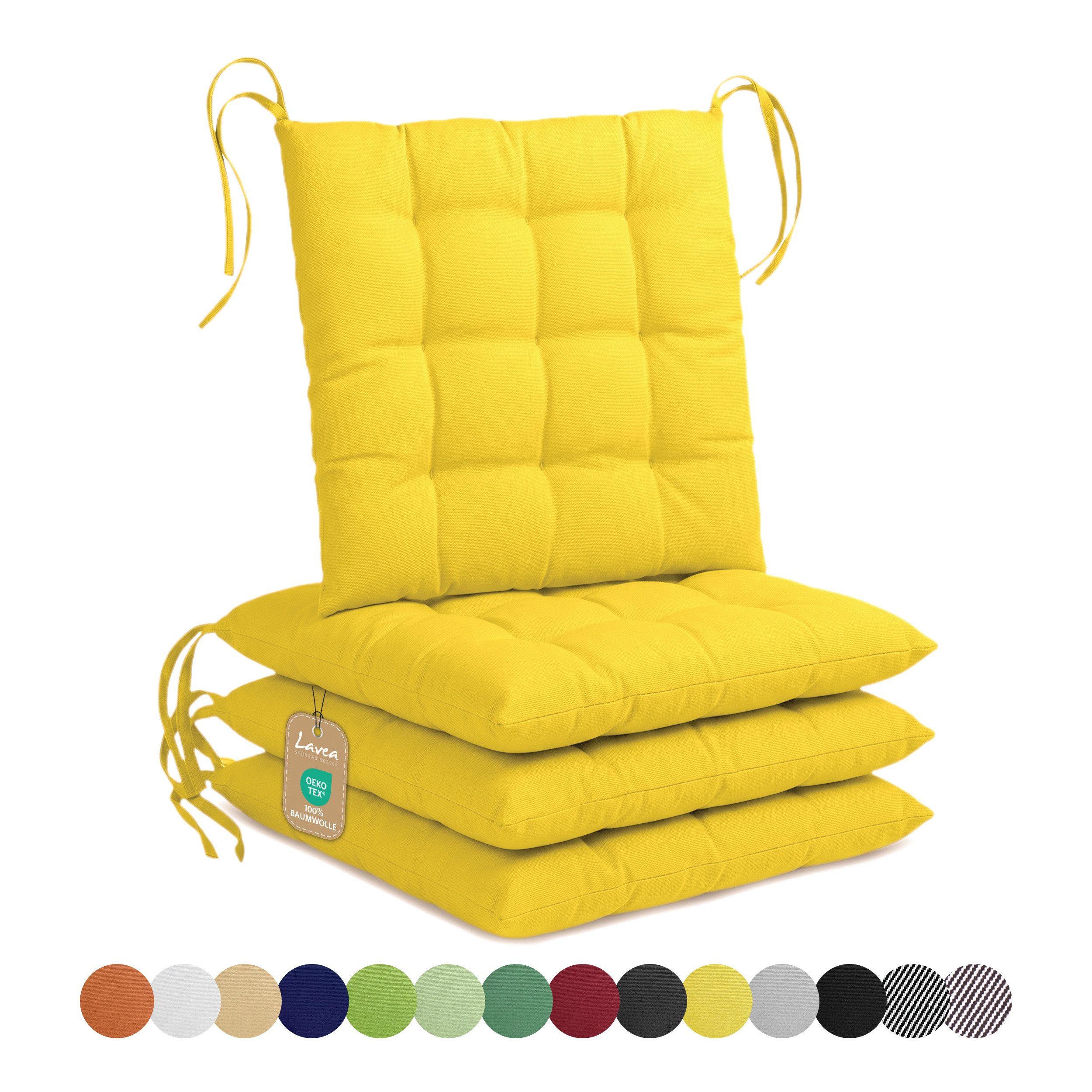 Lavea Stuhlkissen Lavea® Sitzkissen & Stuhlkissen 40x40 cm – 4er/8er Set, 40x40x3 cm, mit Stoffbändern, Indoor & Outdoor, für Garten & Balkon